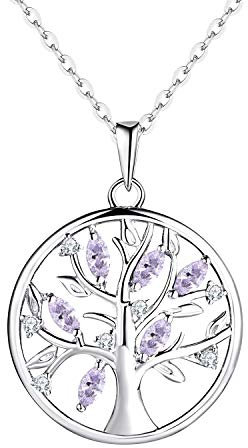JO WISDOM Collier Pendentif Arbre de vie Yggdrasil Argent 925 Femme AAA Zirconium Pierre de naissance de Juin couleur alexandrite