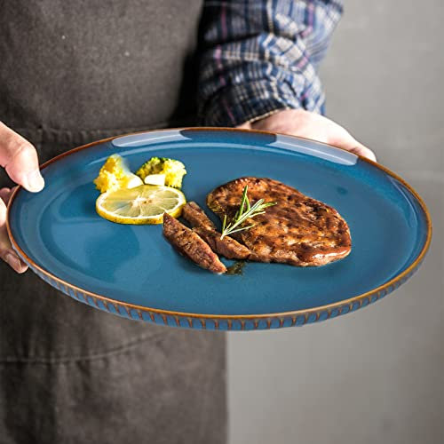 CSYY Große Speiseteller, 26,7 cm, blaues Porzellan, Salatteller, rund, Keramik, Servierteller, Set für Abendessen, Pasta, Obst, Salat, 2 Stück