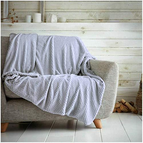 Waffle Honeycomb Throw Blanket Soft Warm Throw Over Sofa Bed Travel Bedspread (Grey Silver, King - 200 x 240cm)