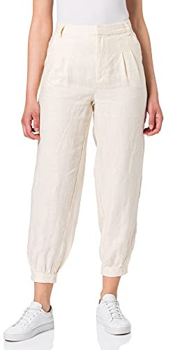 NA-KD Pantalones de Lino con Pierna Globo, Beige Claro, 40 para Mujer