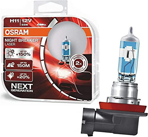 2x Osra.m H11 55W 12V Night Breaker Laser +150% Next Generation 64211NL-HCB hell Weiß Ersatz Halogen Birne für Scheinwerfer, Fernlicht, Abblendlicht - E-geprüft