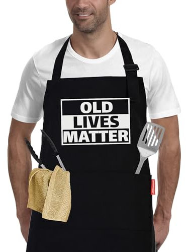 APRONPANDA Old Lives Matter Kitchen Aprons - Funny Christmas Gifts Birthday or Retirement Gifts for Mom, Dad, Grandpa, Grandma - 50th 60th 70th Birthday Gifts for Men Women