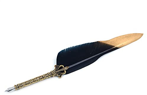 ANCLLO Quill Hantverksfjäder dipp penna stam metall spets penna skrivande stolpe med 5 extra spetsar-svart