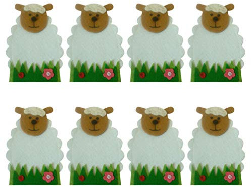 VALICLUD Geschirrtuch Ostern Bestecktasche Besteckhalter Grün Schaf Besteckbeutel Filz Besteckhülle Messer Geschirr Tasche Beutel Ostern Frühling Hochzeit Tischdeko 8 Stücke