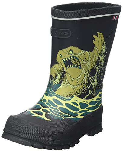 Viking Jolly Print, Stivali da Pioggia Unisex - Bambini e ragazzi, Black Blue Green, 22 EU