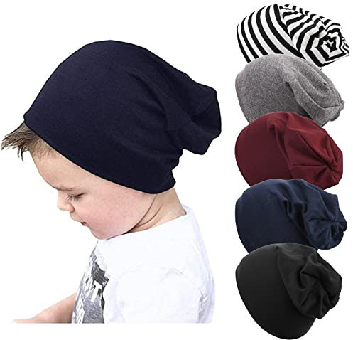 DRESHOW 5 Stück Unisex Baby Mütze Hut Junge Mütze Frühling Mützchen Kleinkind Wendemütze Jersey Slouch Beanie 6-60 Monate