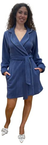 SGARLATA HOME Vestaglia Corta da Donna in Pile di Viscosa modello a Scialle Art. Ottavia (L, Avio)