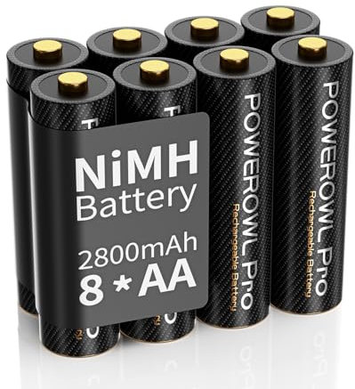 POWEROWL - Rechargeable Battery AA Pro, 8 Pack AA Batteries Goldtop High Capacity 2800mAh, Premium NiMH Double A Battery