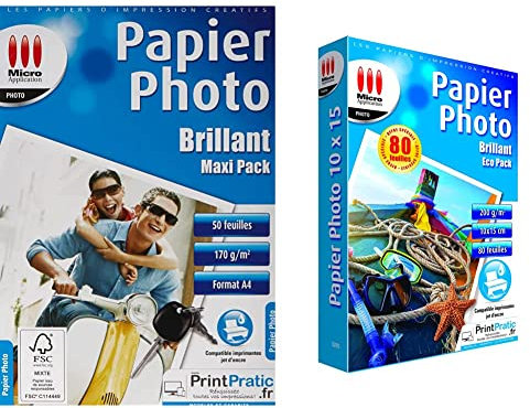 Papier Photo Brillant - Maxi Pack 50 Feuilles Papier Photo Brillant A4, 170 g/m², 21 x 29,7 cm & Papier Photo 10 x 15 cm Brillant - Eco Pack 80 Feuilles Papier Photo Brillant, Format A6, 200g/m²