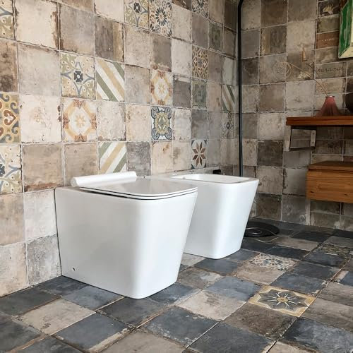 Coppia di Sanitari WC e Bidet a Terra Filo Muro in Ceramica 36,5x56,5x41cm Bianco