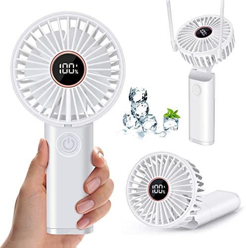 Handheld Fan Portable, Hand Held Fans UK Rechargeable with 6 Speeds, Personal USB Fan Battery Powered, Mini Foldable Electric Fan Folding Small Desk Fan with Power Bank for Travel Kids Women Handbags
