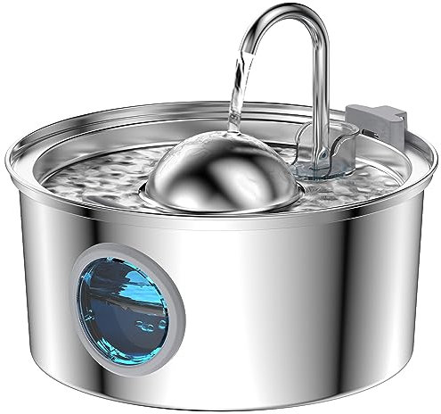 Katzenbrunnen - 3.2L Trinkbrunnen für Katze - Katzenbrunnen für Katzen Edelstahl - Transparentes Fenster - Hemisphärisches Design - Mehrfach-Filterung - Geräuscharme Pumpe - Liefert fließendes Wasser