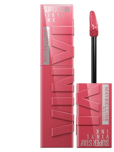 Maybelline New-York SuperStay Vinyl Ink Pink Flüssiger Lippenstift, Vinyl-Effekt, glänzend, dauerhafter Halt, Farbe: Sultry (160)