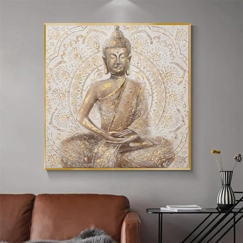 YLHKME Abstraktes Goldene Buddha-Statue Bilder Leinwand Malerei, Buddhismus Wandbilder Wohnzimmer Schlafzimmer Deko Poster Kunstdrucke,Ohne Rahmen (Rahmenlos,60X60CM)