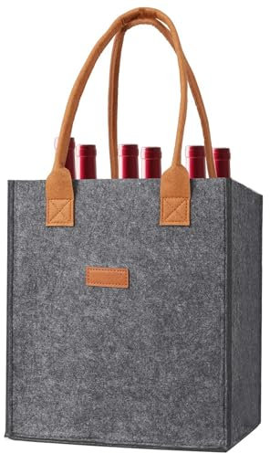 Portabotellas con 6 botellas, bolsa de la compra para botellas de vino con 6 compartimentos, bolsa de fieltro para botella de vino, bolsa de fieltro, gris, ver descripción, Ver descripción