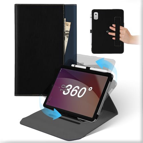 Für Lenovo Tab M9 2023 Zoll Hülle, 360°Drehbare Abnehmbare Ständer Leder Folio Case mit Stifthalter, Flip Stoßfeste Tablet Schützhülle mit Tasche für Lenovo Tab M9 2023 Schwarz Blau