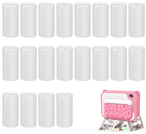Rouleau Appareil Photo Enfant FHISKUNYU - Papier Thermique de 57x30mm, Pack de 20 Rouleaux, Papier Appareil Photo Enfant de Qualité Premium, Impression Claire et Durable