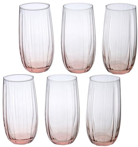 Queensway Home & Dining 6-Piece Coloured Glass Tumbler Set - Stylish, Durable Drinkware for Cocktails, Juices & Everyday Use - 500ml Pink Dishwasher Safe Glasses