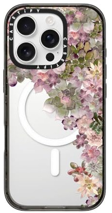 CASETiFY Impact iPhone 16 Pro Case [Slim / 8.2 ft. 4X Military Grade Drop Protection/Compatible with Magsafe] - MY SUCCULENT GARDEN ROSE - Clear Black