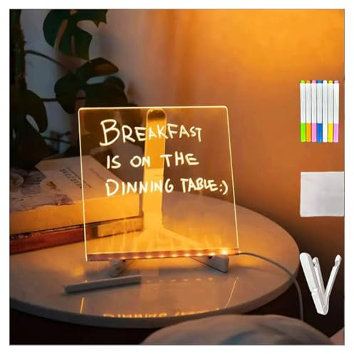 Hazomeu Tablette LED Acrylique avec 7 Stylos Néons et Support Réglable Tableau Lumineux Message LED Essuyable Panneau Lumineux LED,15x15cm