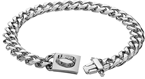 Liwankaqi Hundehalsband 15mm breit Cuban Link, Metall Hundehalsband mit Metallschnalle D Ring, Halsband Kette Hund for Edelstahl Starkes Heavy Duty 20inch (Silber)