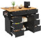 Isla de cocina, mueble de cocina moderno, carrito de cocina extensible con ruedas y encimera, carrito de servir con estante para especias y 8 cajones (negro)