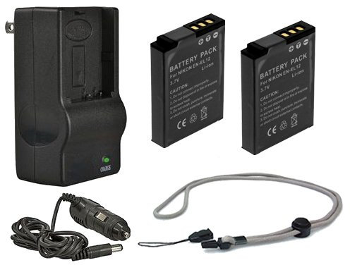 High Capacity Batteries (2 Units) + AC/DC Travel Charger Compatible with Pentax Optio P80 + Krusell Multidapt Neck Strap (Black Finish)