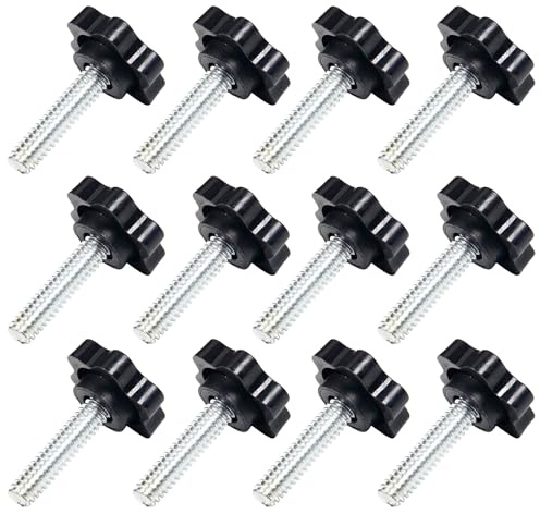12 Pcs 1/4-20 x 1 Thumb Screws, Star Knob Screws with Knurled Grip – Hand Tighten Clamping Knobs for Umbrella Base, Machinery, Furniture – Extra Long 1 Thread for Thick Materials