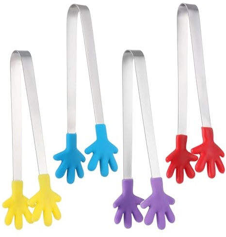 LXUEJIE 4 Stück Mini Zuckerzangen, Kleine Silikonzangen mit Silikongriff Edelstahl Lebensmittelzange Gebäckzange Süßigkeiten Bunte Partyzangen für Weihnachtsbuffet Candy Bar Buffet Fingerfood Grill