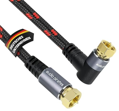 audio pirates RG6 Koaxialkabel – SAT-Kabel mit 90° angewinkeltem F-Stecker – Doppelt geschirmtes Koaxialkabel-Satellitenkabel mit 7 mm Ø – Antennenkabel, Coax-Kabel Schwarz/Rot (2er Pack - 2 Meter)