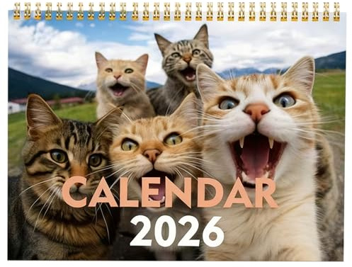 Katzenkalender 2026 UK, lustiger 12-monatiger niedlicher Terminplaner, 2026, monatlicher Katzen-Wandplaner, Kalender für Zuhause, Wohnzimmer, Schlafzimmer, Arbeitszimmer, Klassenzimmer, Büro, Schule