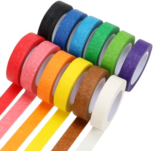 TaleMoon Washi Tape Set,12 Rolle Kreppband Bunt,15mm x 13m Regenbogen Masking Tape Maler,Farbiges Klebeband Bunt Painters Tape Dekoband für DIY Basteln Journaling Scrapbooking