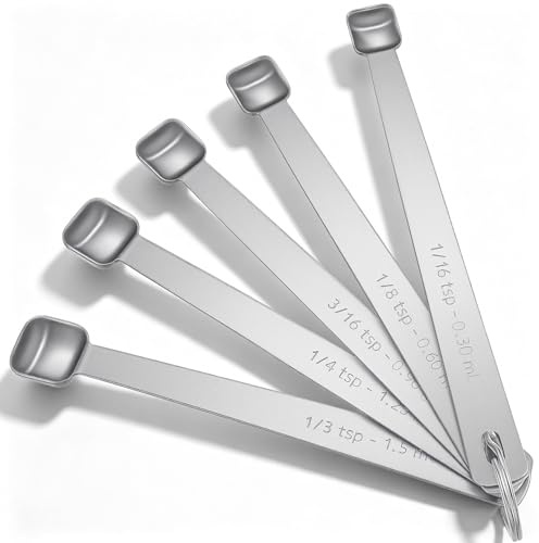 Nogeqi 5 Pcs Stainless Steel Measuring Spoons Sets, Square Tablespoon Measuring Spoon for Dry or Liquid, Metal Measuring Spoon for Coffee Baking for Cooking Ingredients Measuring 1/16, 1/8, 3/16, 1/4,