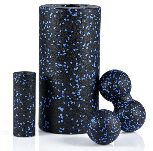 Qingning 4 stycken fasciarullset med stor och liten rulle, duoball | Fascia boll, mångsidig fascia-set, fasciarulle, massagebollar, jordnötsfascia-boll för massage yoga och muskelavslappning