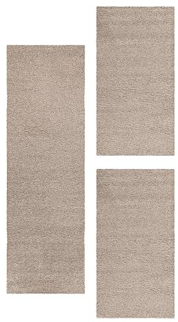 HomebyHome Bettumrandung Schlafzimmer 3 teilig Teppich Beige - Waschbarer Bettumrandung Teppich Läufer Set Extra Flauschig Bettvorleger Schlafzimmer Bettset:2 St. 100x200 cm | 1 St. 80x250 cm