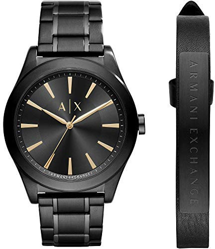 Armani Exchange Uhr für Männer , Dreizeigerwerk, 44mm Schwarzes Edelstahlgehäuse mit Edelstahlarmband, AX7102