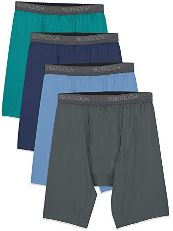 Fruit of the Loom Men's Microfiber Boxer Briefs (Size XXL) Underwear, Long Leg-4 Pack-Assorted Colors, (Pack of 4)