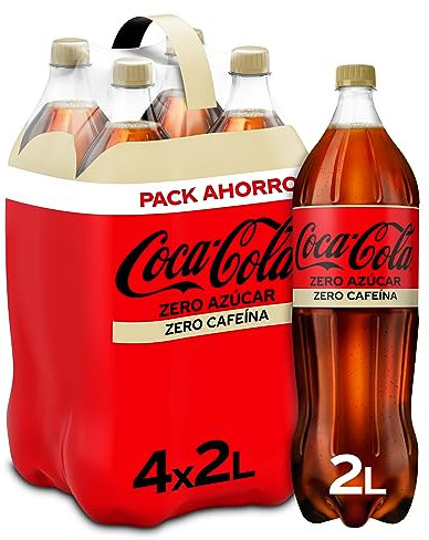 Coca-Cola Zero Azúcar Zero cafeína, Refresco de Cola sin Azúcar, sin Calorías, sin Cafeína - Pack 4 Botellas 2 L