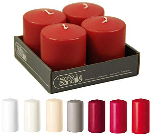 Hochwertige Stumpenkerzen - Adventskerzen/Kranzkerzen/Kerzen Weihnachten (Karminrot, Medium & Breit: Höhe 10cm / Ø 8cm - 4 Stück)