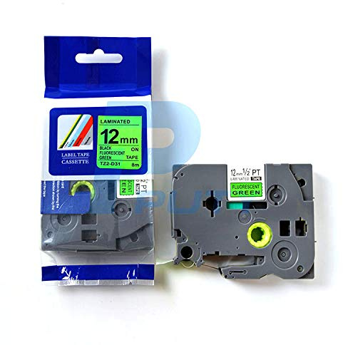 IDIK Adhensive label Tze-D31 Tz-D31 auffälligen Leuchtstoff Band für Brother drucker (12mm * 5 m) fluorescent Schwarz auf Grün