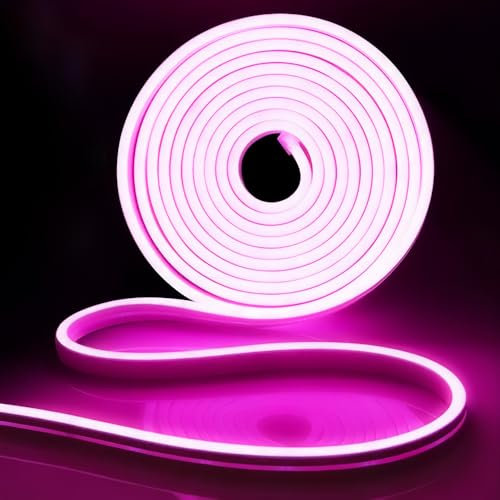 iNextStation Striscia LED al Neon 5M Rosa, 12V Nastri LED Neon 600LEDs Flessibile Impermeabile IP65, Silicone Luce Striscia LED Neon per Interior, Exterior, Bar, Festa, DIY (Senza Adattatore)
