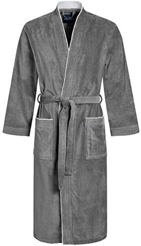 Morgenstern Bademantel Herren 100% Baumwolle Frottee Velours Saunamantel Kimono Lang für Sauna Spa Reha Pool Wellness - Oeko Tex Grau XL Peer
