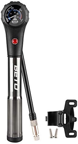 Beto Fahrrad-Reifen/Stoßpumpe MTB, 300 psi, Hochdruck für Hinterstoß- und Federgabel, Mountainbike/Motorrad, Schrader & Presta-Ventil-Adapter, mit Zifferblatt/Entlüftungsventil/Halterung