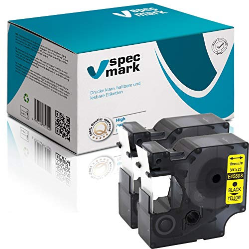 specmark Kompatibel für DYMO D1 45808 S0720880 Schriftband 19mm x 7 m Satz x 2 St. Schwarz auf Gelb Kompatibel mit DYMO D1 für Drucker LM LabelManager LP LabelPoint LW LabelWriter DUO