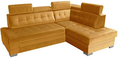 Robin Paris Ecksofa mit Schlaffunktion Bettkasten 5 Verstellbare Kopfstützen Sofa L-Form Schlafsofa Freistehende Eckcouch Schlafcouch Wohnzimmermöbel Wohnlandschaft Rechts Senfgelb