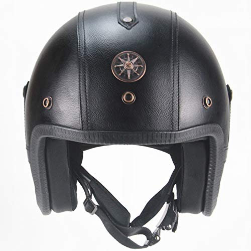 ZLYJ Pelle Pilota Casco Jet Moto, Stile Vintage retrò metà Aperto Faccia Caschetti con Visiera, Mezza Caschi per Harley, Adulto Uomo e Donna Motociclo Helmets, Certificato ECE C,S