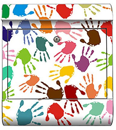 motivX-Ideenwerkstatt Briefkasten Kombi Wandbriefkasten mit Motiv Bunte Handabdrücke