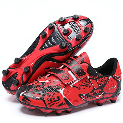 Boys Football Boots Kids Girls FG/AG Soccer Athletics Sport Shoes Training Running Teenager Indoor Outdoor Football Sneakers for Unisex Red