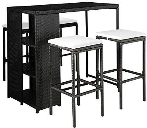 YITHOPI 5-TLG.Polyrattan Gartenbar Set Gartenmöbel Sitzgruppe Rattan Bar Tresen Theke Tisch Barset Bartisch Stehtisch Gartentheke Barhocker Bar-Stuhl Sitzgruppe Schwarz