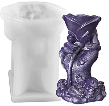 NSXIN 3D Silikonform Kerzenform DIY Schädel Rosen Silikon Kerzen Gießform Totenkopf Kerzengießform DIY Kerzenherstellung Form für Kerzen, Aromasteinen, Schokolade (A: Rosenhand)